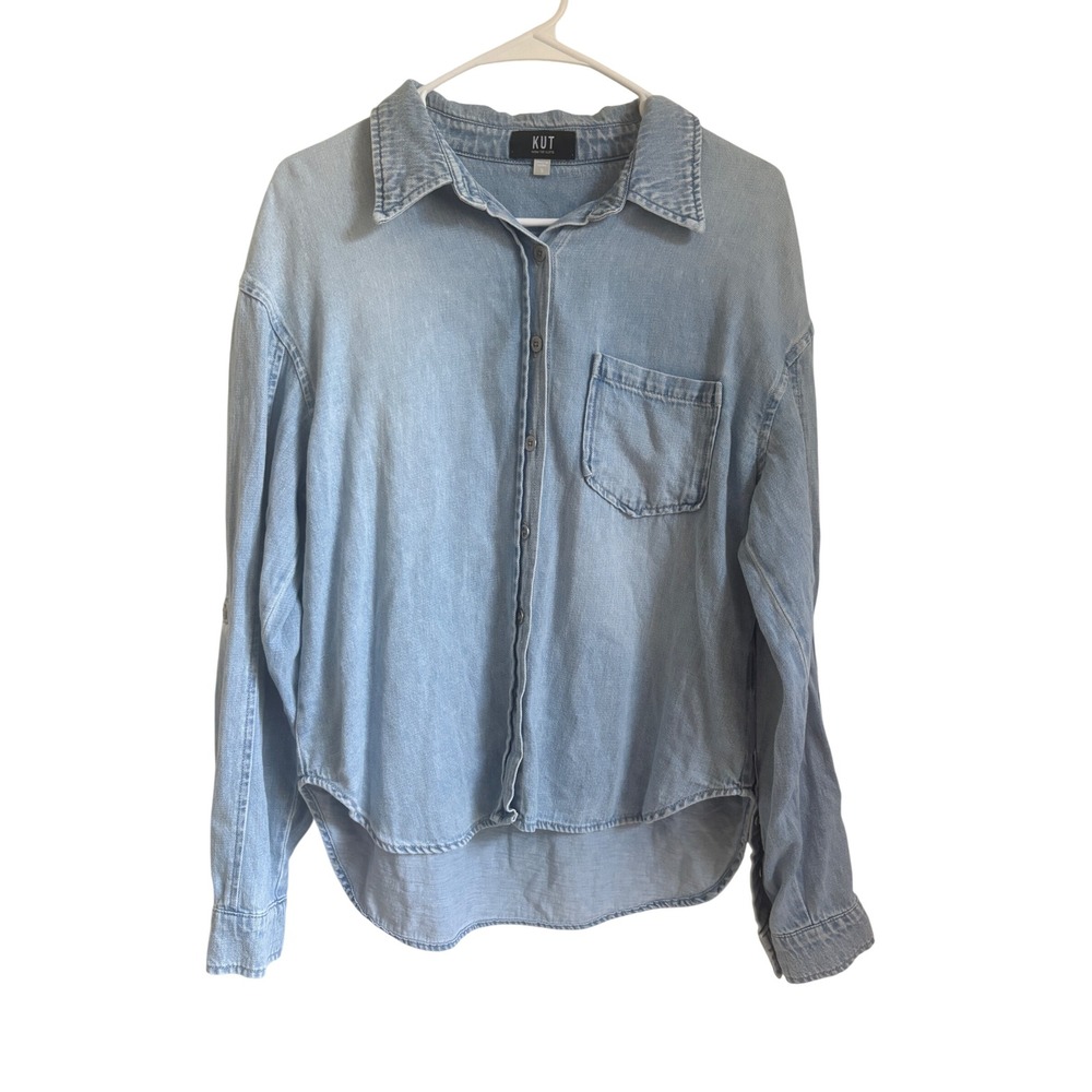 Kut from the Kloth Light Wash Cotton Linen Button Down Shirt Small KT129201